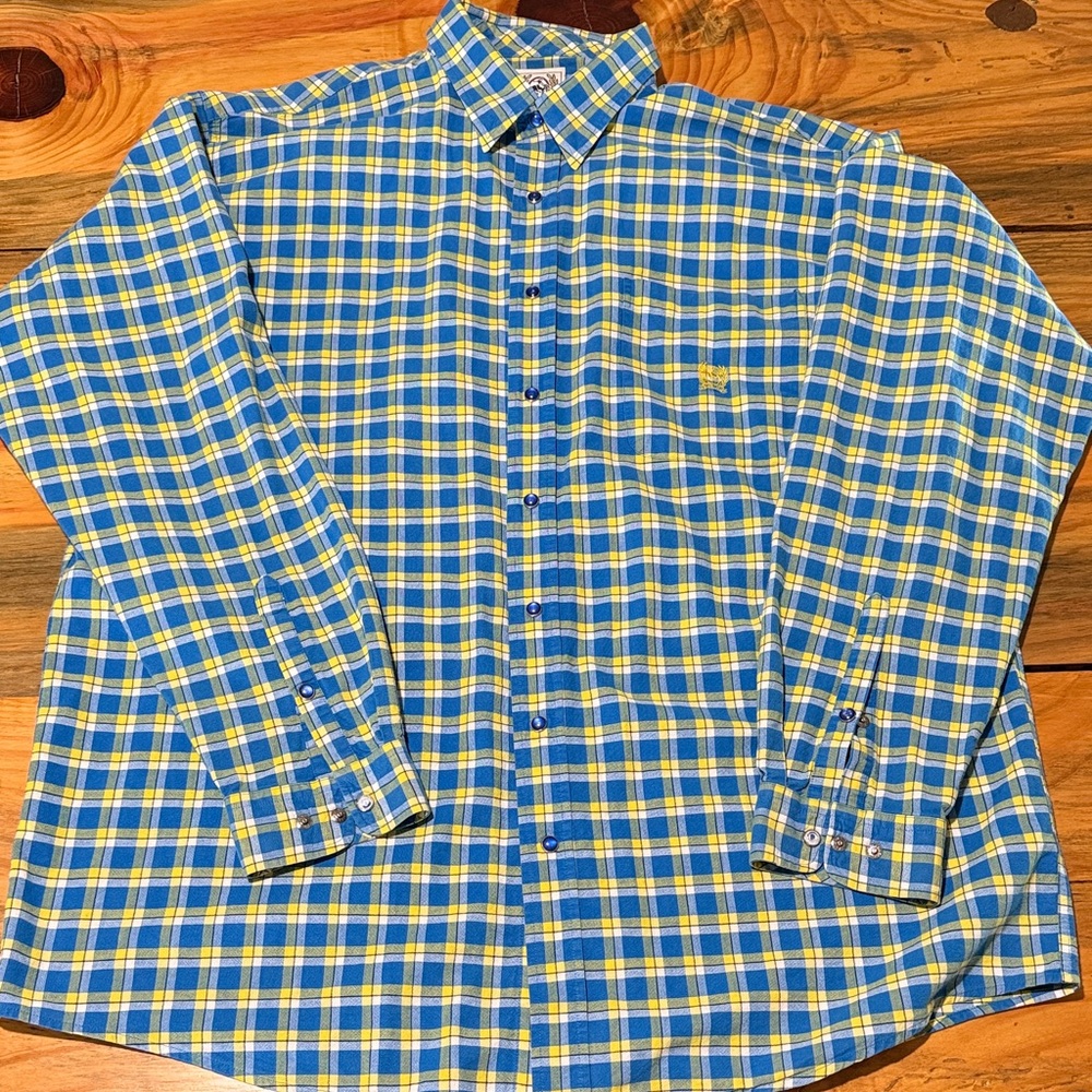 Cinch Men's Blue and Yellow Plaid Shirt with Blue Snsps